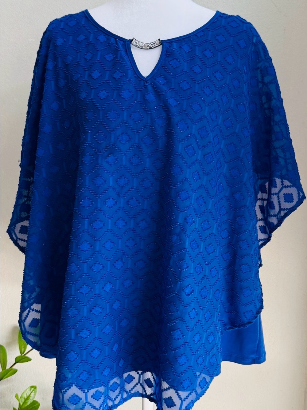 Notations Royal Blue Textured Keyhole Poncho Top